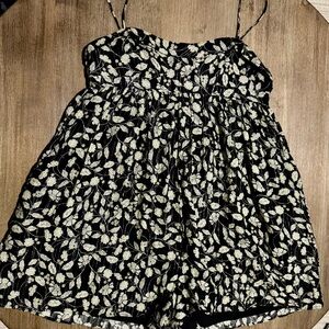 Zara Black and Cream Leaf Print Romper